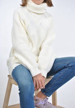 Удлиненный свитер крупной вязки в стиле oversize, в белом цвете,р.S-M 117945523 фото