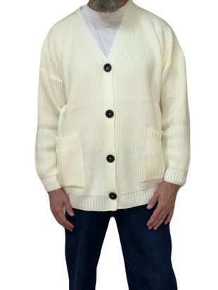 Теплый мужской кардиган крупной вязки,One Size ,молочный МисМ фото
