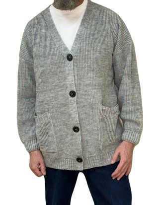 Теплый мужской кардиган крупной вязки, One Size ,серый МисМ фото